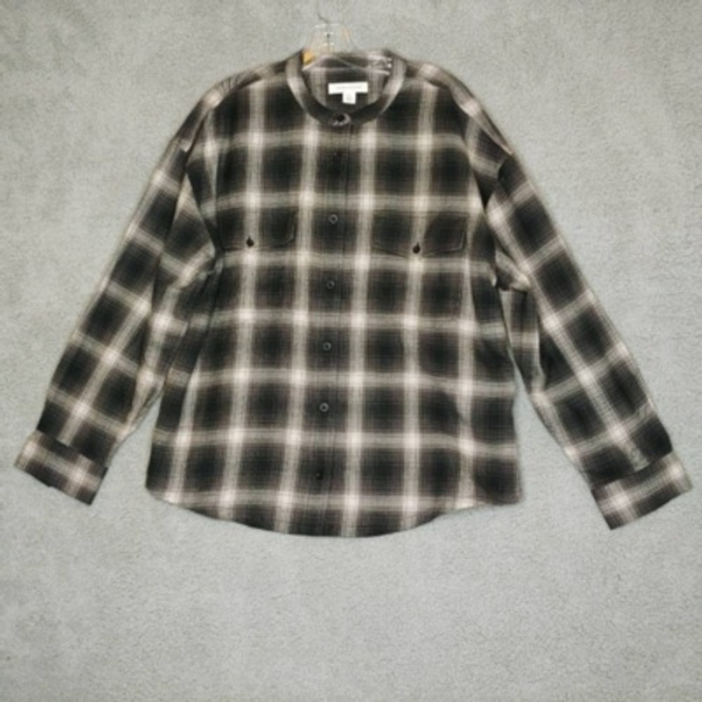 Treasure & Bond‎ Shirt Womens Black Gray Baring Plaid Button Up Cotton L New